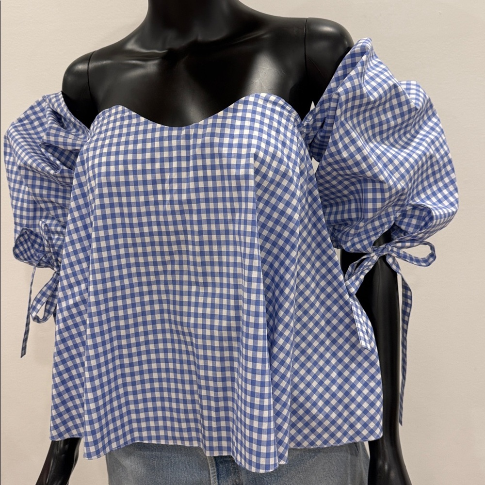 Caroline Constas Gingham Corset Off-Shoulder Top S Bergdorf Goodman Never Worn - Picture 2 of 12